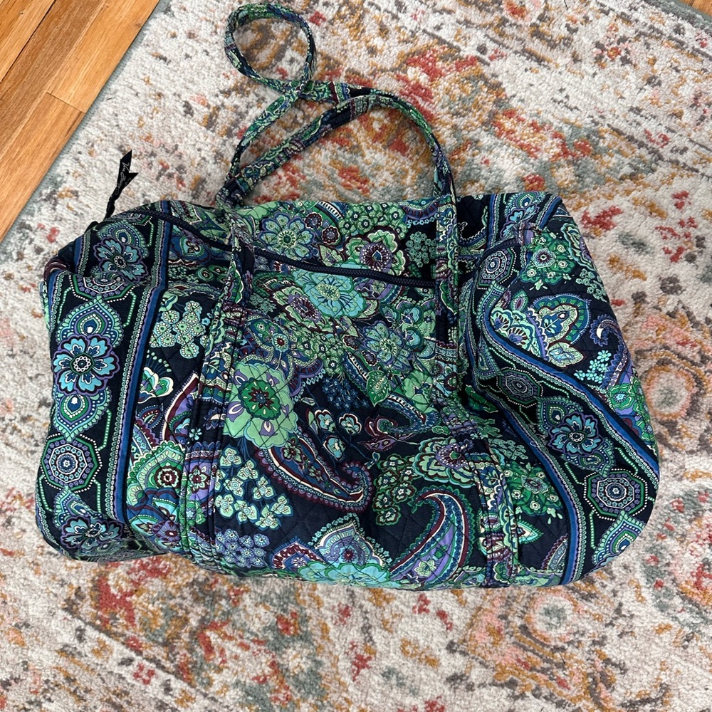 Large Vera Bradley Duffle-Floral Patterned Tote Bag - Green and Blue